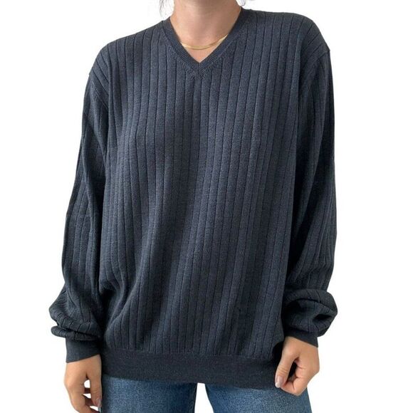 Vintage Brooks Brothers Mens Navy Blue Ribbed Wool Cotton Sweater Made in USA XL - Picture 8 of 8